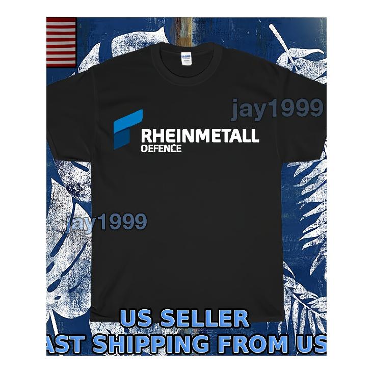 Men's Black Short Sleeve T-shirt with Rheinmetall Defence Graphic Print, Crew Neck, Soft Cotton Blend, Casual Fit for Everyday Wear or Military