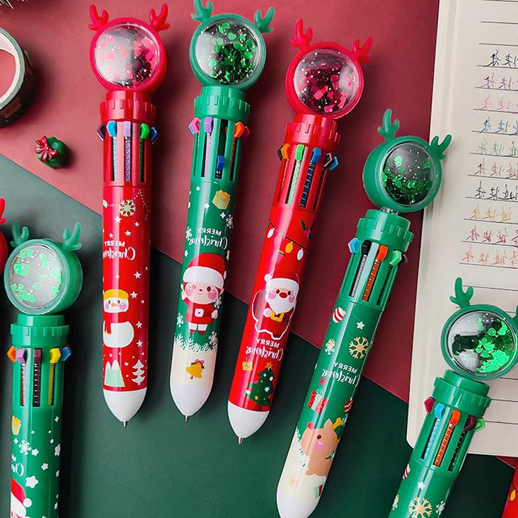 Festive Multicolor Reindeer & Snowman 10-Color Ballpoint Pen