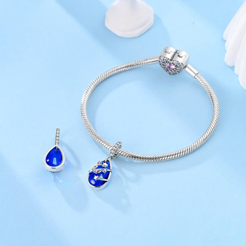 Charms Original Copper Blue Star Moon Waterdrop Glass Pendant Beads Fit Bracelet Women Jewelry Diy Gift Accessory