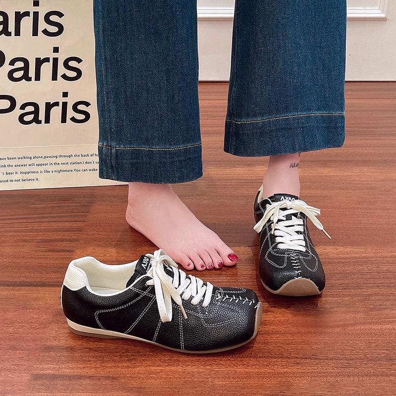 

Fashion Womens Casual Sports Shoes 2025 Autumn Comfortable Anti Slip Lightweight Outdoor Microfiber Shoes Lace Up Women Vulcanized Shoes 40 чёрный