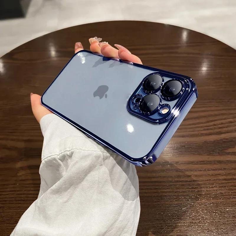 Luxury New High Quality Plating Clear Case For IPhone 15 14 11 12 13 14 Pro Max 14 15 Plus Phone Cases Shockproof TPU Back Cover