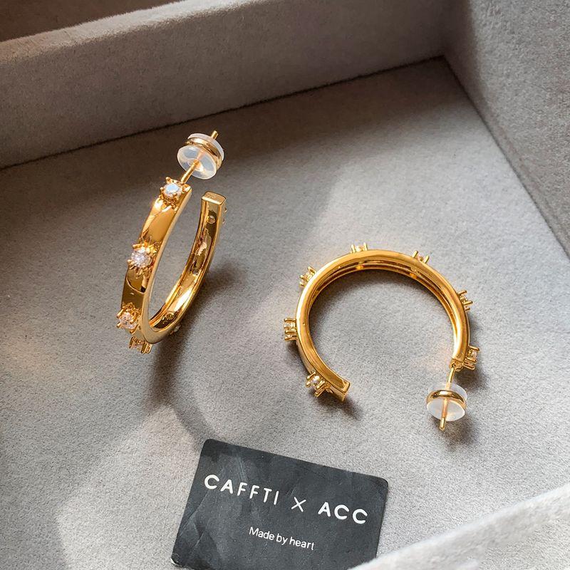 

American Style Pure Silver Large Plain Hoop Earrings with Gold-Colored Zircon, Suitable for Round Faces, Spring and Summer Women s High-End Earrings Zircon Metal Earrings