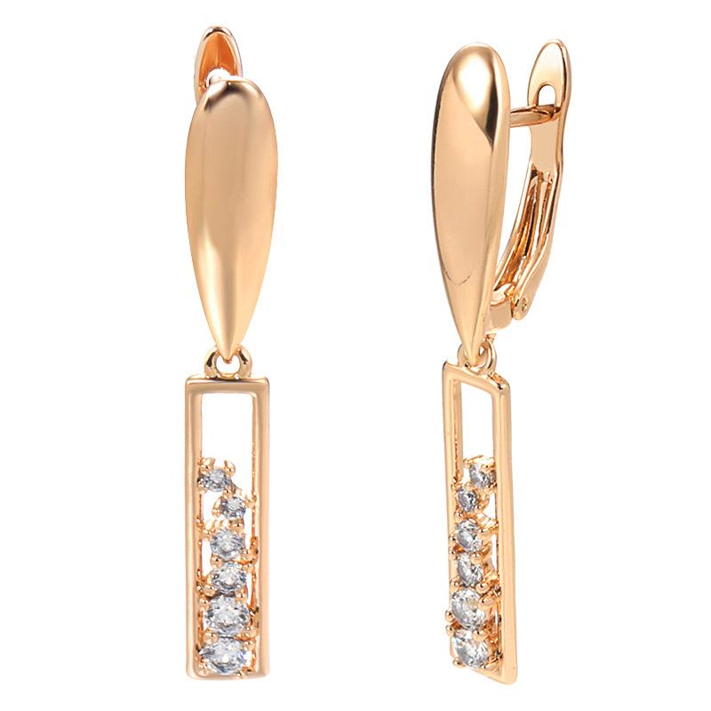 Copper Plated Gold Zircon Earrings Women s Fashion 585 Rose Gold Rectangle Earrings Jewelry