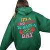 Plus Velvet Sweatshirt with Back Letter Print & Kangaroo Pocket