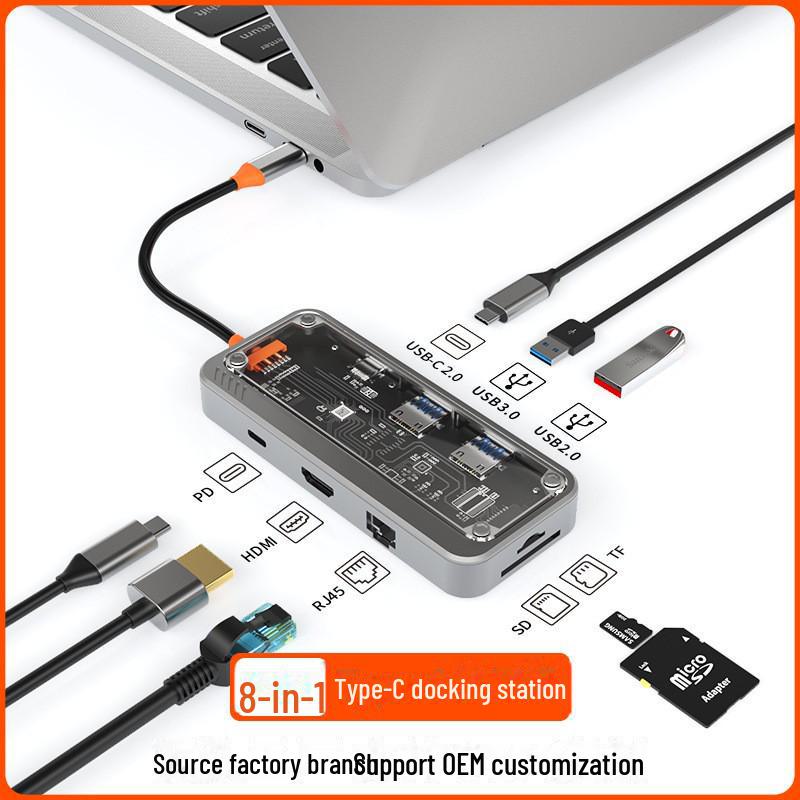 10-in-1 Transparent Type-C USB Hub Expansion Dock