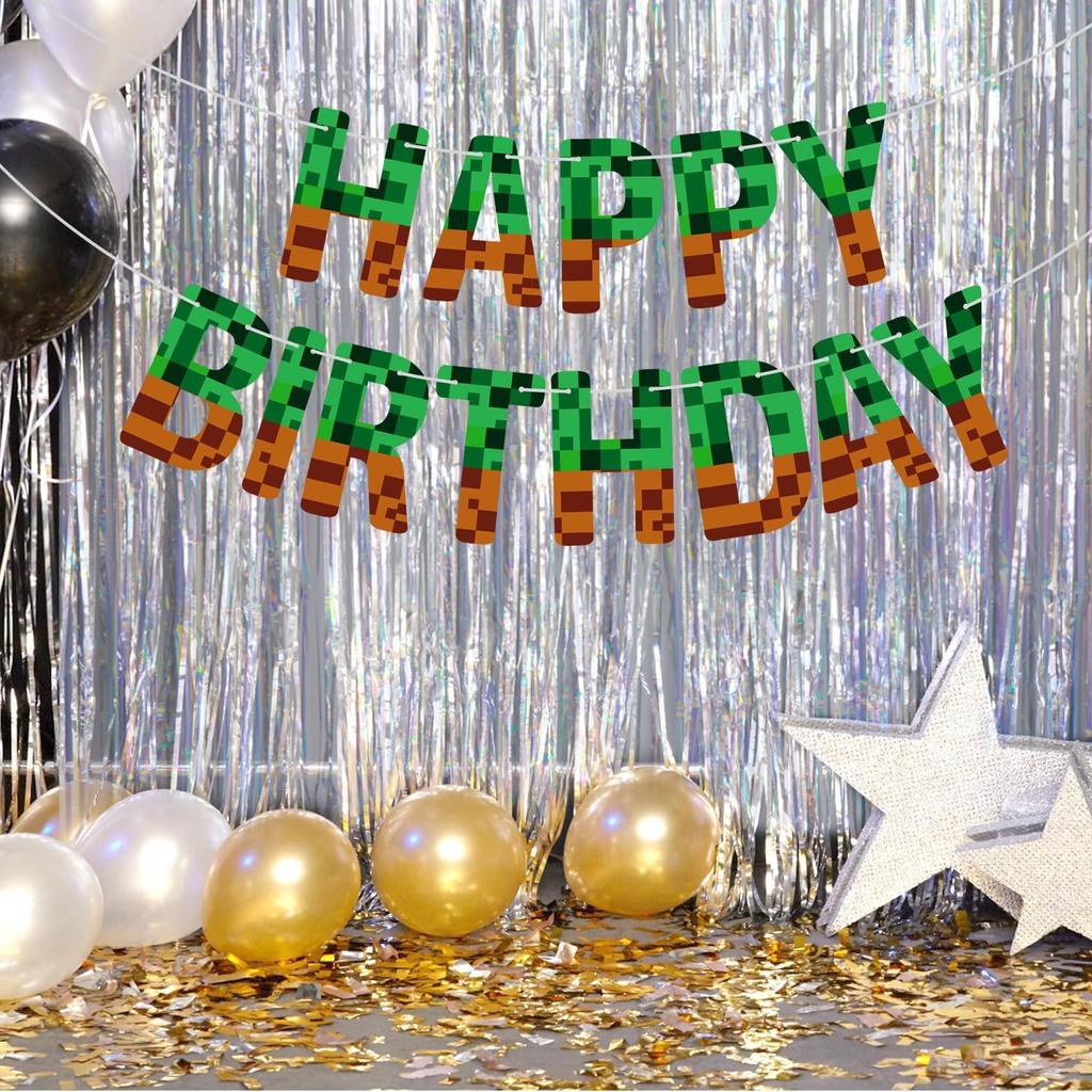 Happy Birthday Banner, Miner Theme Birthday Decorations Creative Happy Birthday Banner for Home Wall Door Window Parties Decor Photo Prop