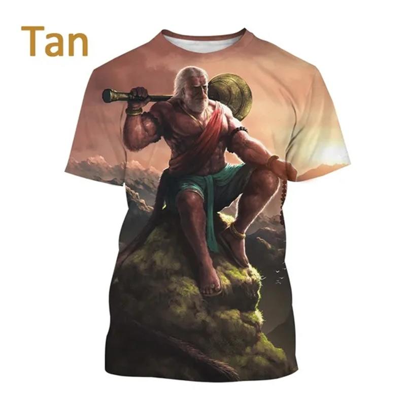 Indian Monkey God Hanuman 3D Printed T-Shirts Hindu Myth Figure Pattern Top Summer Round Neck Fashionable Casual Short Sleeved Men's T-shirts