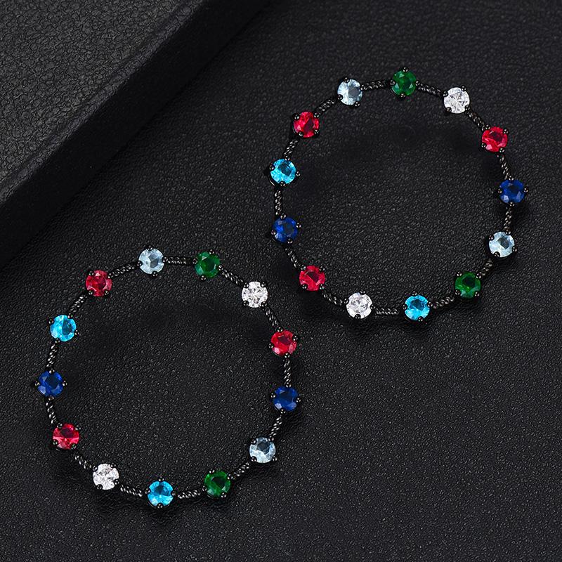 WWJ Hollow Out Golden Color Colourful Zirconia Stud Earrings