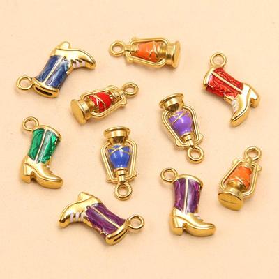 18K Gold Plated Stainless Steel Drip Oil Shoe & Kerosene Lamp Charms for DIY Bracelet/Necklace