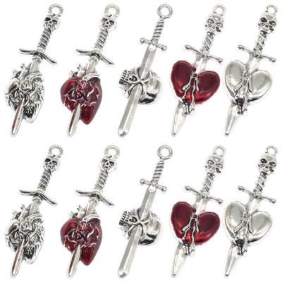 Halloween Gothic Skull Sword Heart Pendant - DIY Jewelry Accessory