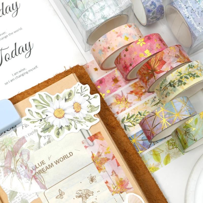 6 Rollos/caja de Cinta Washi de Planta Floral Adecuada para Decoración de Collage de Cuaderno DIY Un Regalo para Amigos Suministros de Aprendizaje