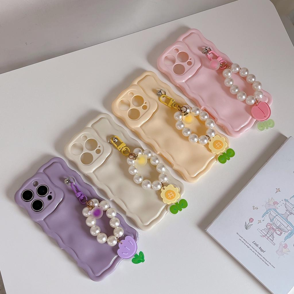 ins niche pearl flower pendant for iPhone16Pro max mobile phone case Apple 17 soft case 14/15