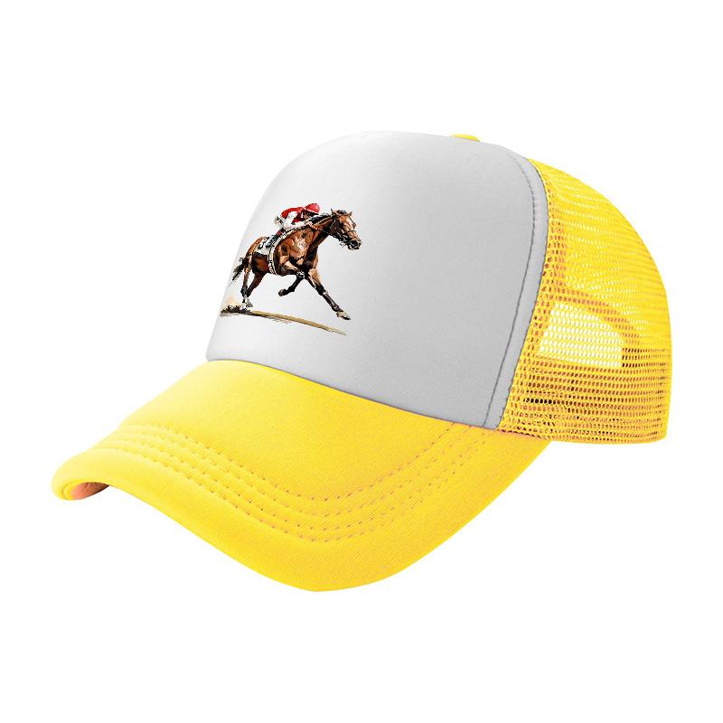 Horse Racing Rider Design Mesh Trucker Hat Breathable Adjustable Cap for Outdoor Activities and Casual Wear