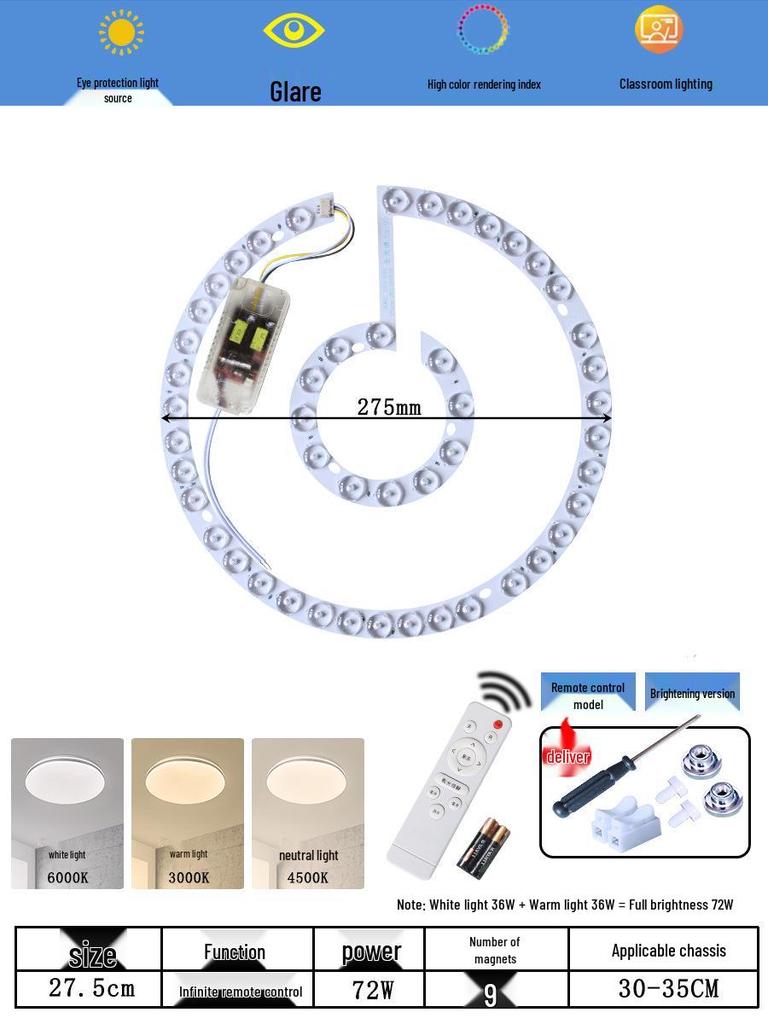 Ceiling LED Light Replacement Panel with Tricolor Changing Beads for Living Rooms