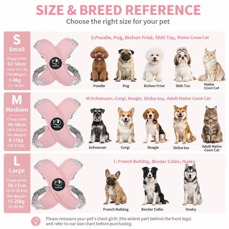 Reflective Dog Vest Harness Leash Set Soft Adjustable No Pull Pet Puppy Chest Strap for Small Medium Dogs Cats Pug Daily Walking