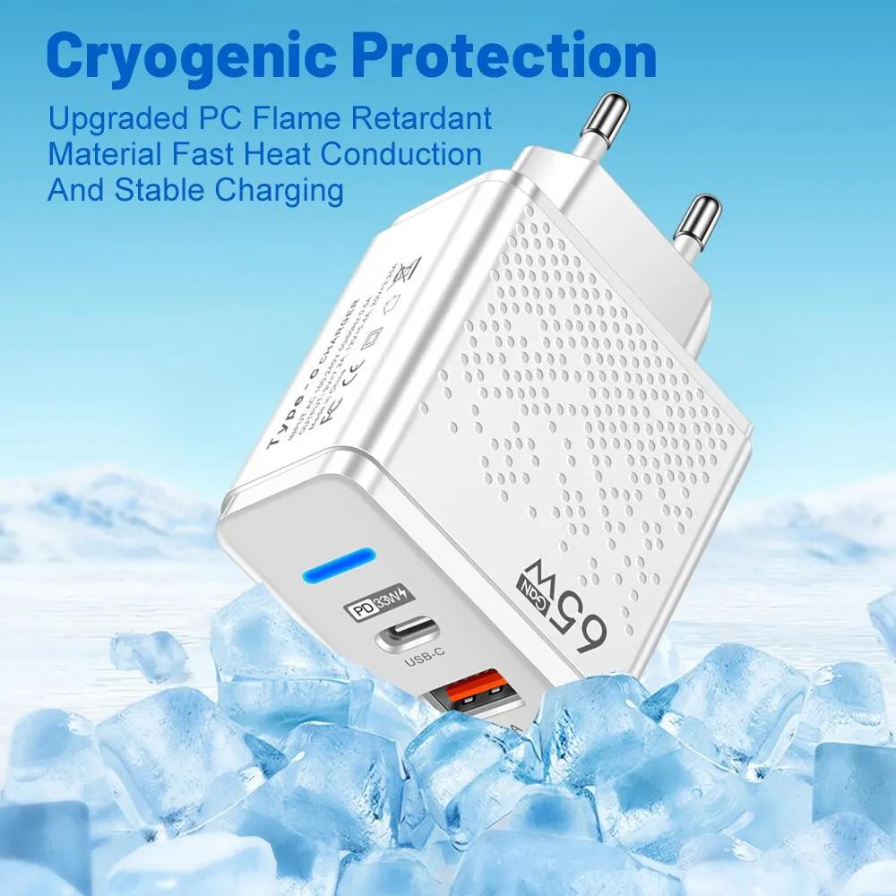 65W nabíječka GaN EU KR AU Plug adaptér Laptop Rychlé nabíjení pro iPhone USB Typ C Rychlá nabíječka Mobilní telefon USB nabíječka
