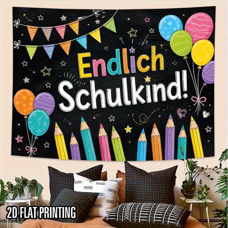 2D Flat, 1pc 1pcs School-Themed Tapestry Suitable for Home Decor - Colorful Balloons Pencils Chalkboard Banner, Horizontal Wall Hanging for Room, Grad