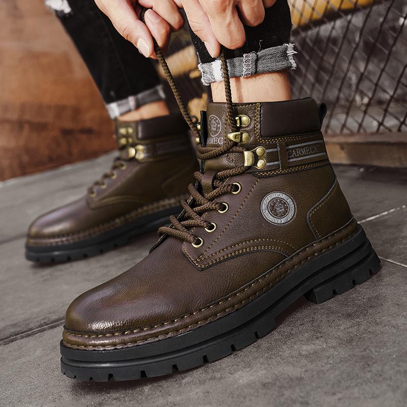 2025 New Mens High Top Boots Thick Soled Anti Slip Work Shoes Fashionable Multifunctional Street Vintage Men Platform Ankle Boot
