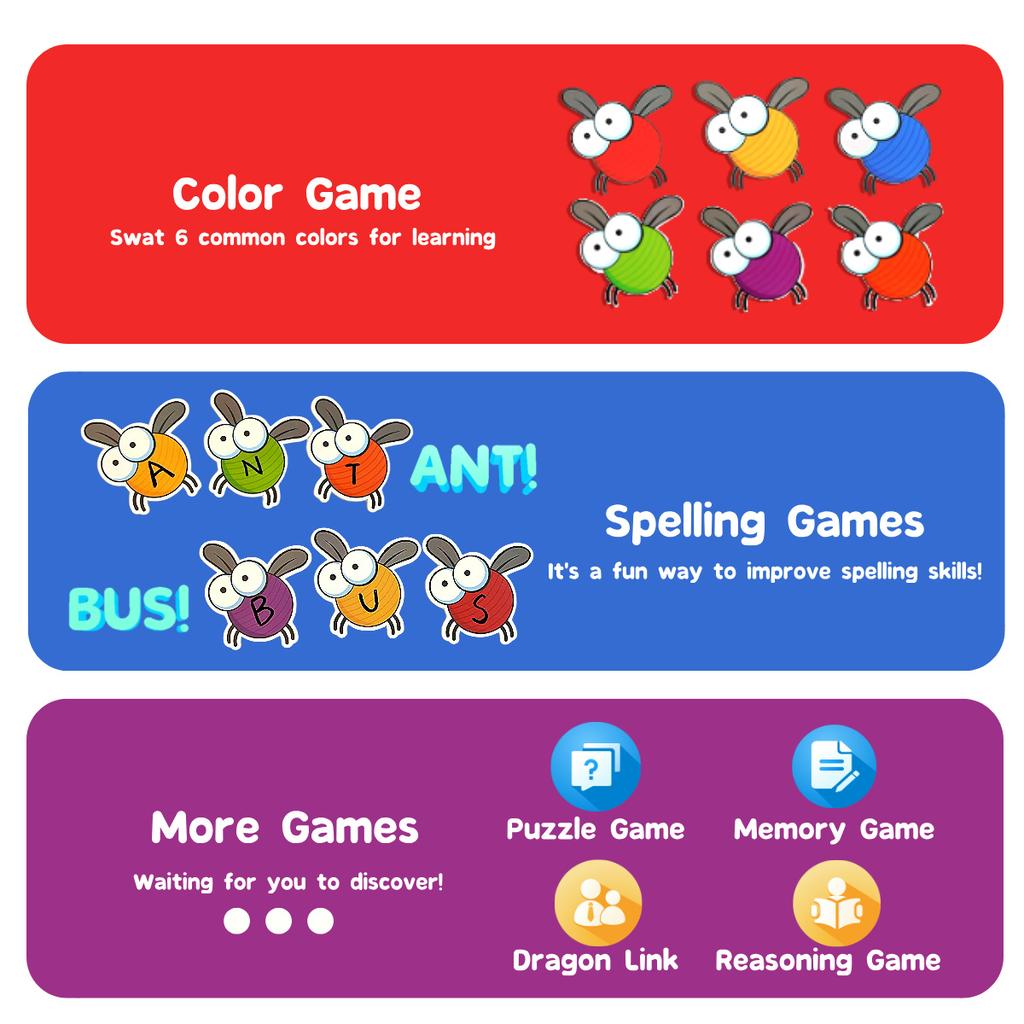 32 Colorful Erasable Double-Sided Fly Swatter Cards Set: Kindergarten Teaching Aids, Home Learning ABC,color,math,sight word