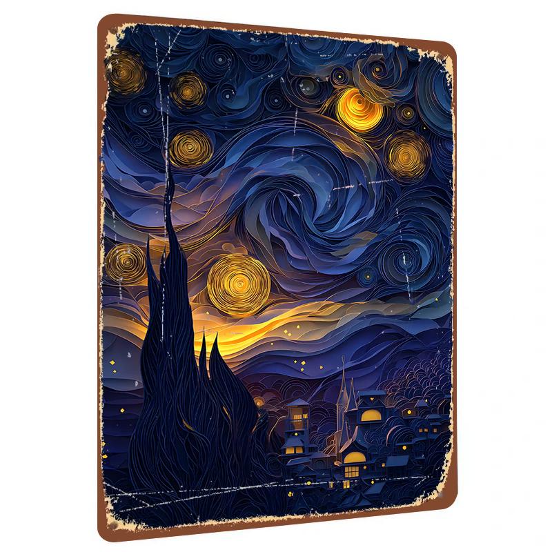 

Van Gogh Starry Night Relief Iron Painting European Art Home Wall Decor Living Room Decoration 20x30cm（7.8x11.8inch）