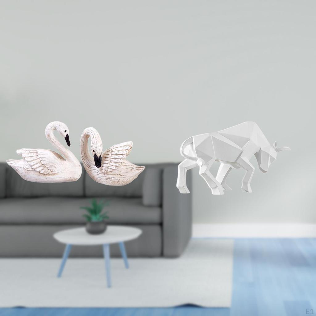 Elegant Resin Swan And Bull Sculptures for Home Office Bedroom Living Room Christmas Modern Abstract