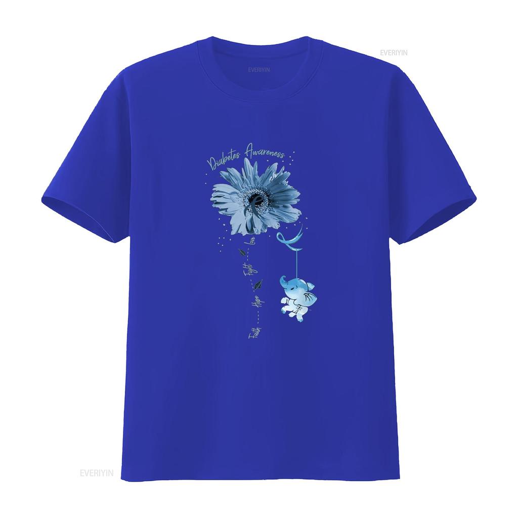Faith Hope Fight Love Elephant Sunflower Diabetes Awareness T Shirt vintage Washed Slightly Breathable Comfortable graphic