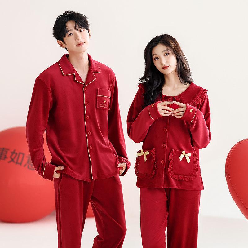 Couple pajamas big red suit natal year marriage newlywed men and women winter island fleece fleece autumn and winter small man