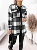 2021 Plaid Print Long Sleeve Woolen Coat with Shirt Collar