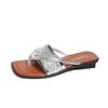 Glittered Flat Slippers for Women in Spring 2025, Fairy Style Dress with One Line and Large Size Flat Sandals