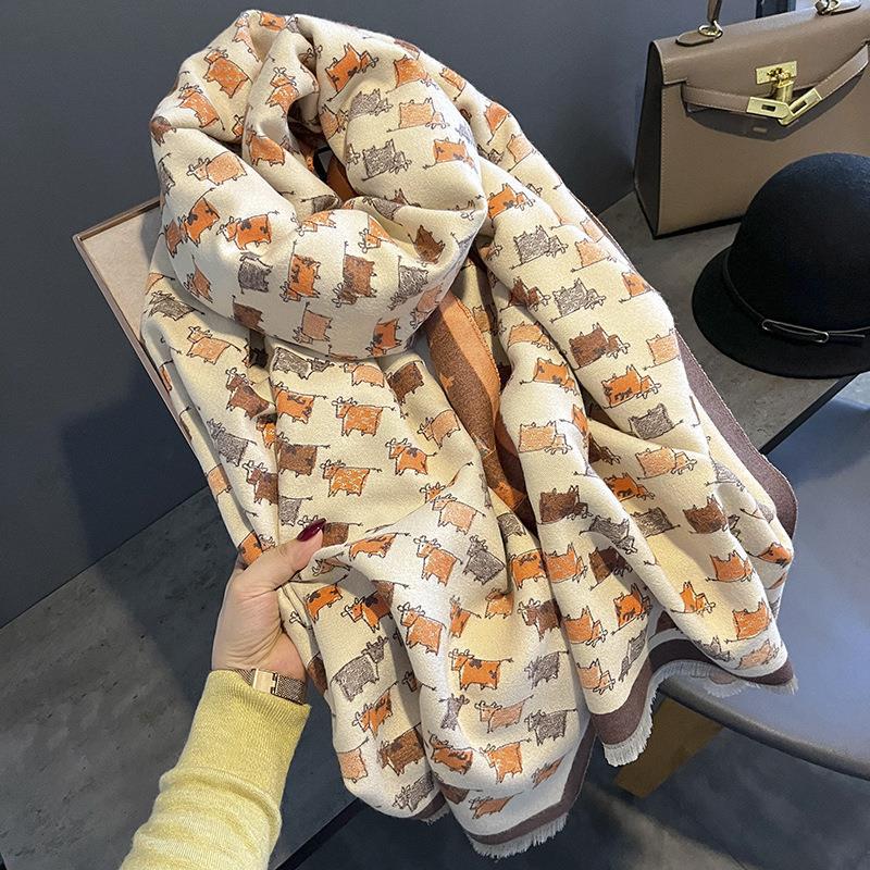 Sunflower Pattern Autumn and Winter New Imitation Cashmere Scarf for Women Warm and Thickened Versatile Long Shawl and Scarf