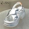 Color Matching Rivets Accessories Women's Sandals Comfortable 2024 Fashion Elevated Thick Bottom Anti-slip Silver Sandals Summer