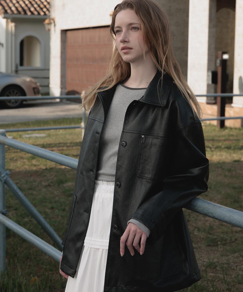 Deheve Classic Leather Half Jacket [Black]