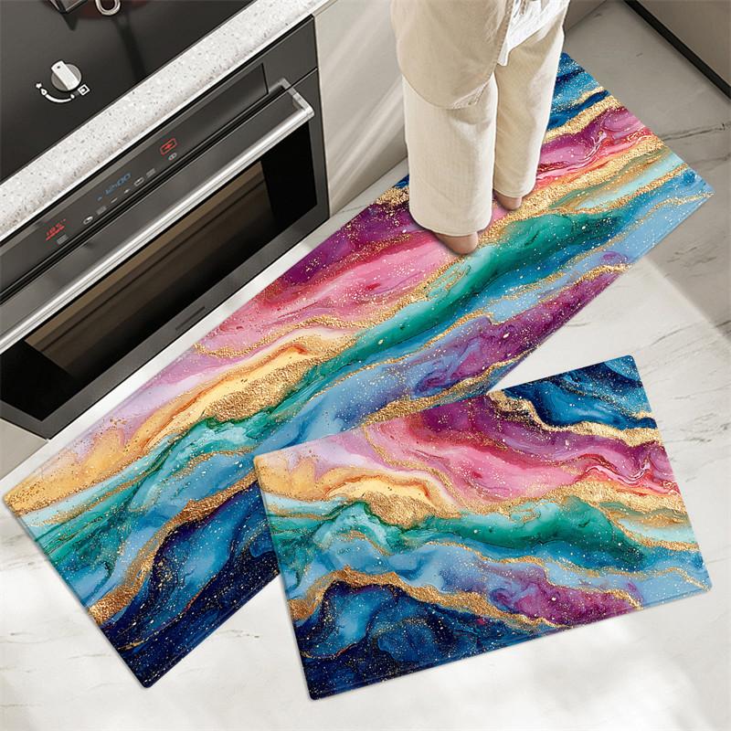 Abstract Print Kitchen Rug Set Absorbent Non-slip Soft Flannel Sponge Floor Mat For Bathroom Doormat Runner Carpet