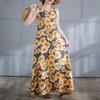 DIMANAF 2025 Women Linen Summer Flower print Dress Casual Ladies Basic Long Dress  8132