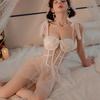 Erotic Underwear, sexy fishbone corset, steel ring, gathering nightgown, see-through lace, Seductive no-take pajama 1059