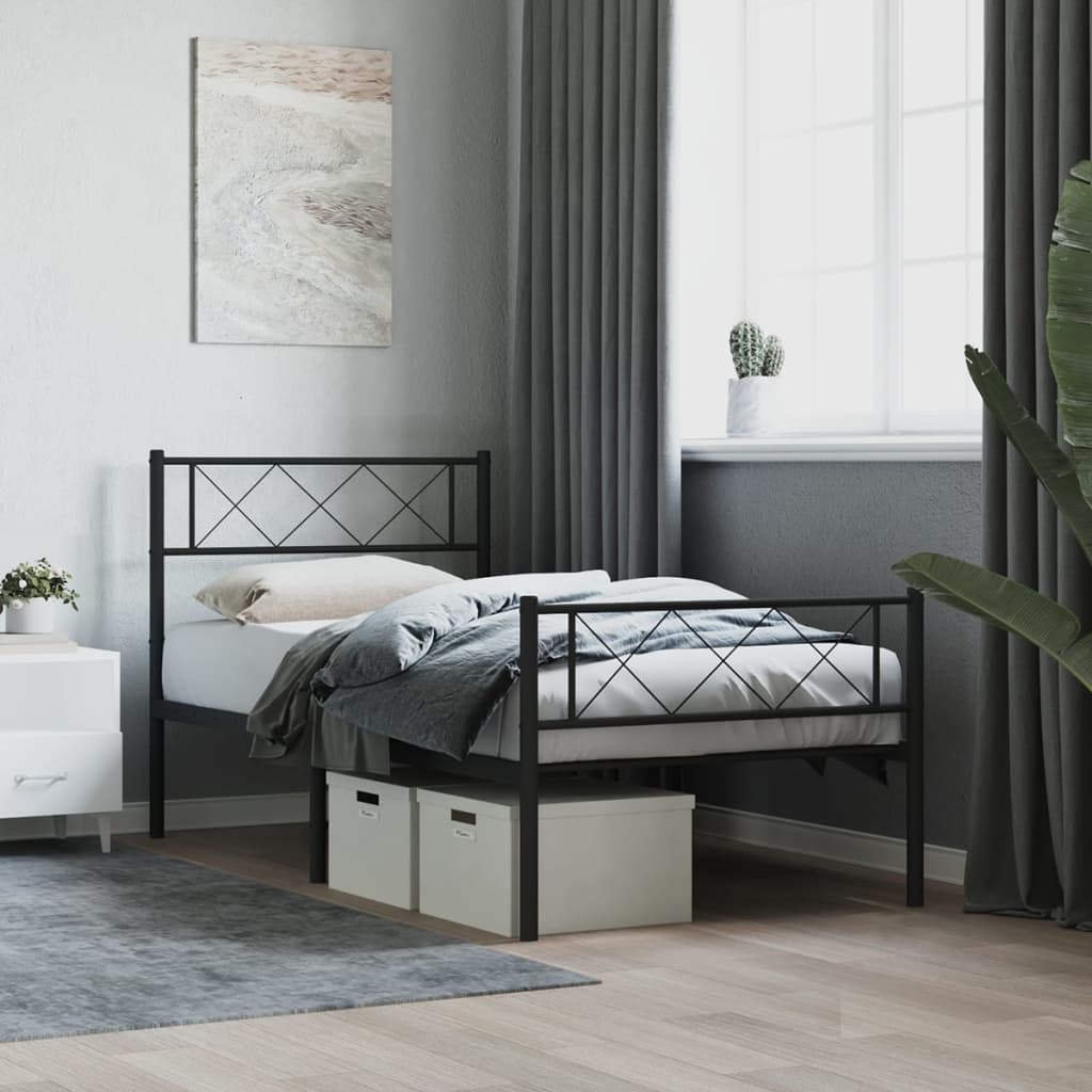 Vidaxl Metalowa Rama Łóżka Z Wezgłowiem I Zanóżkiem, Czarna, 75X190 Cm