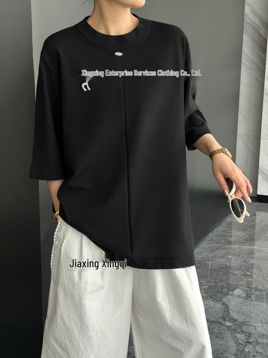 

Women s Embroidered Mid-Sleeve Sweater T-Shirt - Casual, Loose-Fit, Minimalist Style L (170/92A), US 10-12, FR/EU: 40-42 чорний
