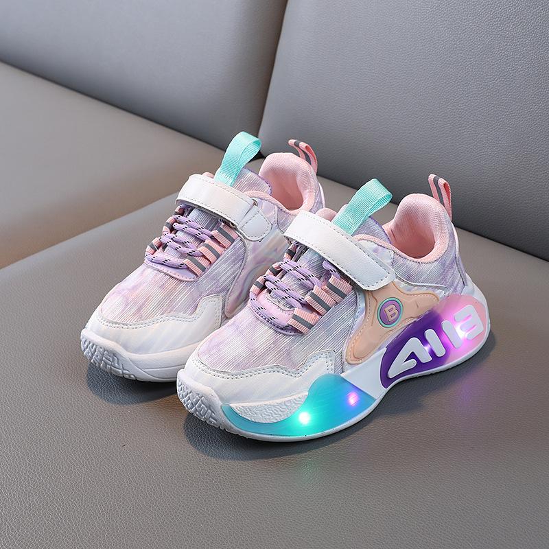 Kids Sports Light Shoes Spring and Autumn Girls Velcro Fashion Shoes Boys LED Light Running Shoes