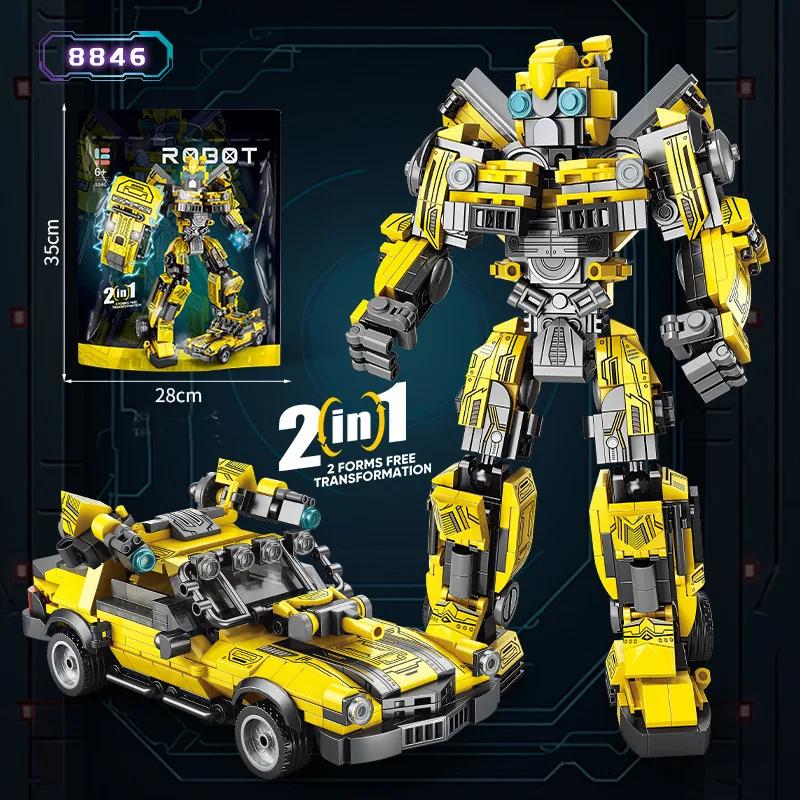 2in 1 Mecha Robot Car Constructing Blocks Toys Moving Joints Pushing Wheels Children Bricks Toy Boy Gift
