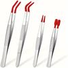 1-5PCS Anti-Slip Rubber Coated Precision Tweezers Set,Straight/Bent Flat Tip for Jewelry,Electronics Repair,Nail Stamping DIY