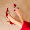 Fashion Elegant Pearl Chain Buckle Strap Thin High Heels Crystal Flower Decor Wedding Bridesmaid Shoes Temperament Party Prom Lady Pumps