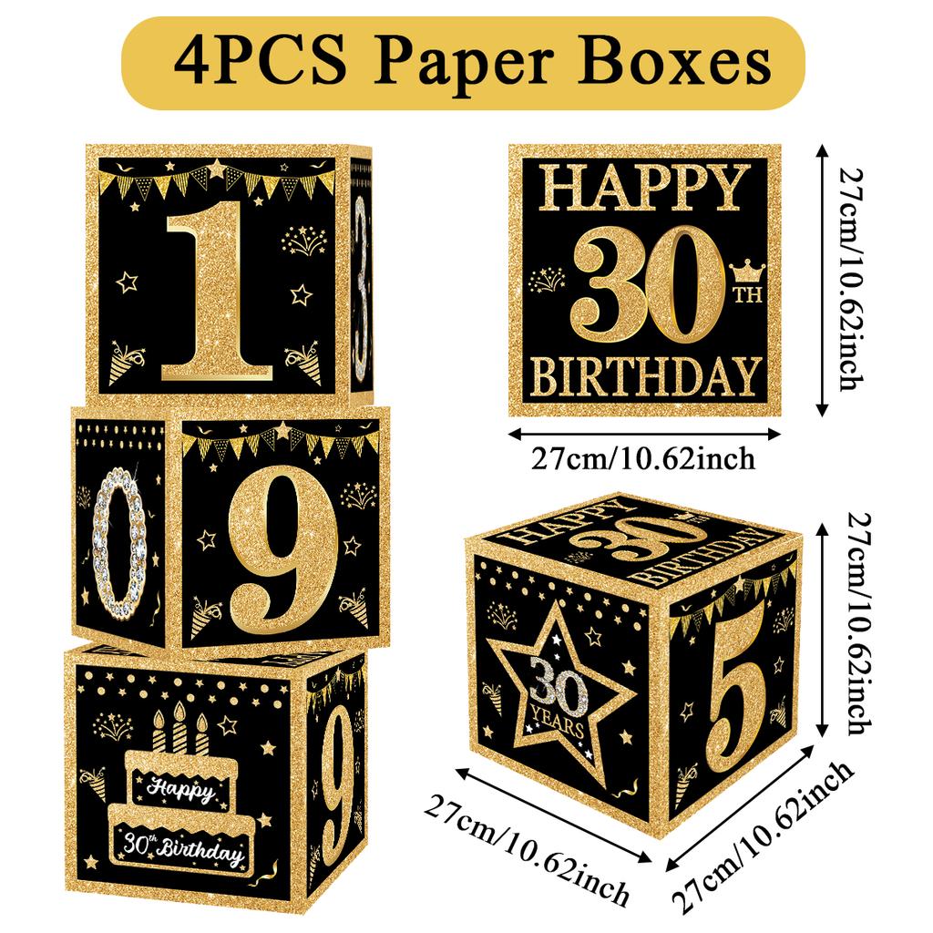 Black Gold Birthday Number Box Happy DIY 0-9 Birthday Party Decoration Kids Adults Birthday Party 18 30 40 50 Anniversary Decor