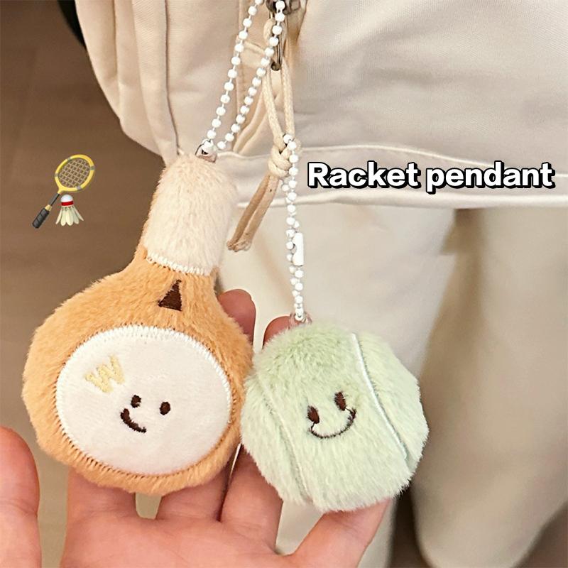 Cartoon Plush Badminton Tennis Keychain Fluffy Cute Creative Soft Stuffed Doll Brooch Backpack Pendant Decorative Accessories