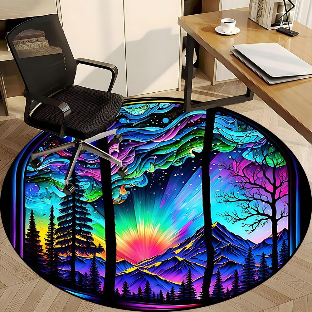 1PC StainedGlass Landscape Office Round Area Rug,  Mat Suitable ForOffice, Under Office Chairs Bedroom Living Room Home Decor, Room Deco
