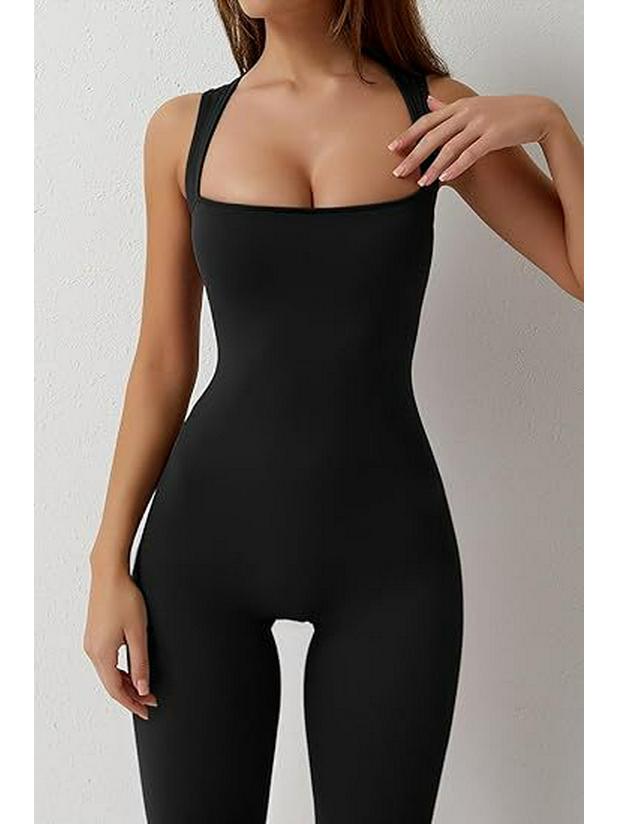 2024 Square Neck Seamless Yoga Jumpsuit with Flared Pants