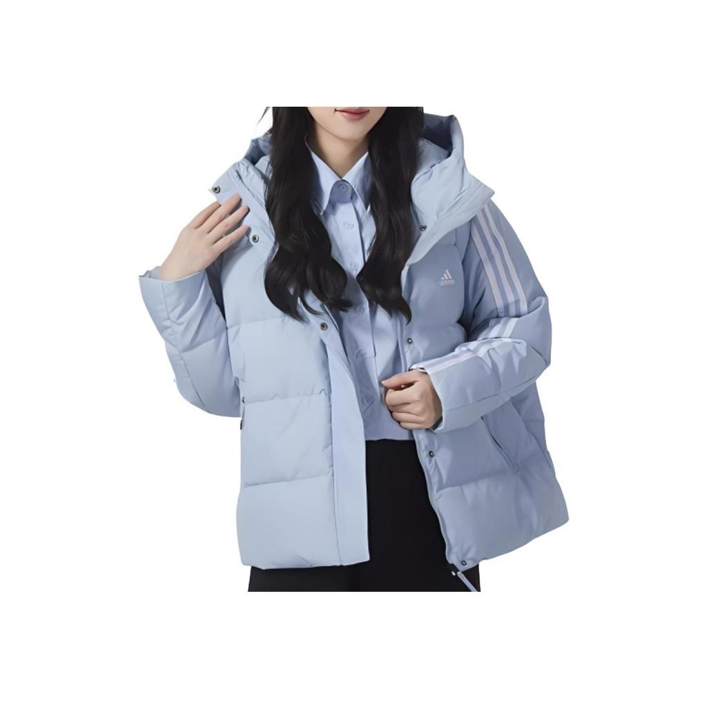 Adidas Logo Print Three-Stripe Zip-Up Hooded Down Jacket Women Outerwear Miracle-Blue IT8718
