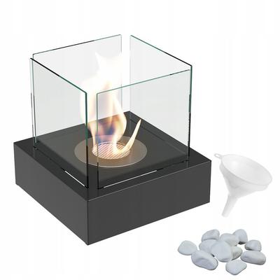 Bioethanol-Tischkamin TANGO3 schwarz mit Dekosteinen-Set