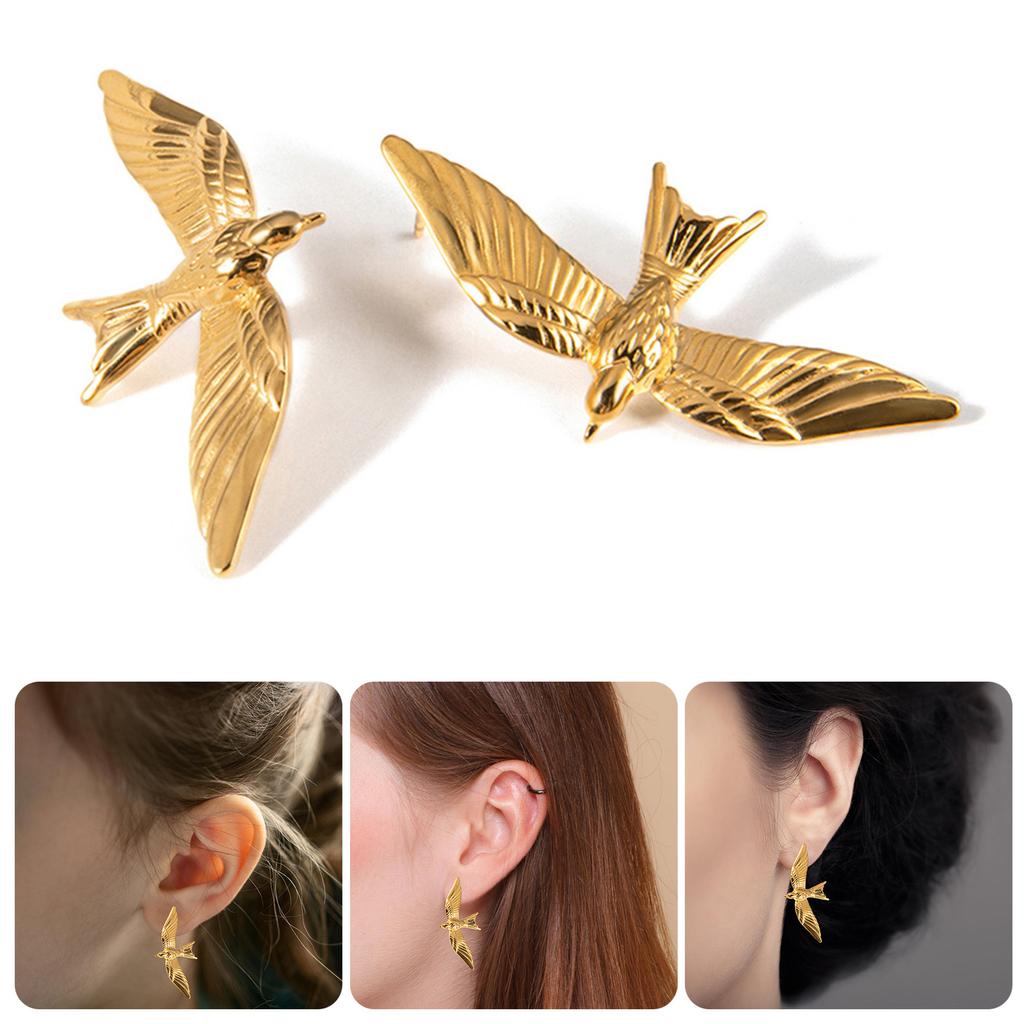 Stainless Steel Ear Studs Gold Plated Stereoscopic Bird Shaped Earrings Jewelry Comfortable Metal Earwear Accessories