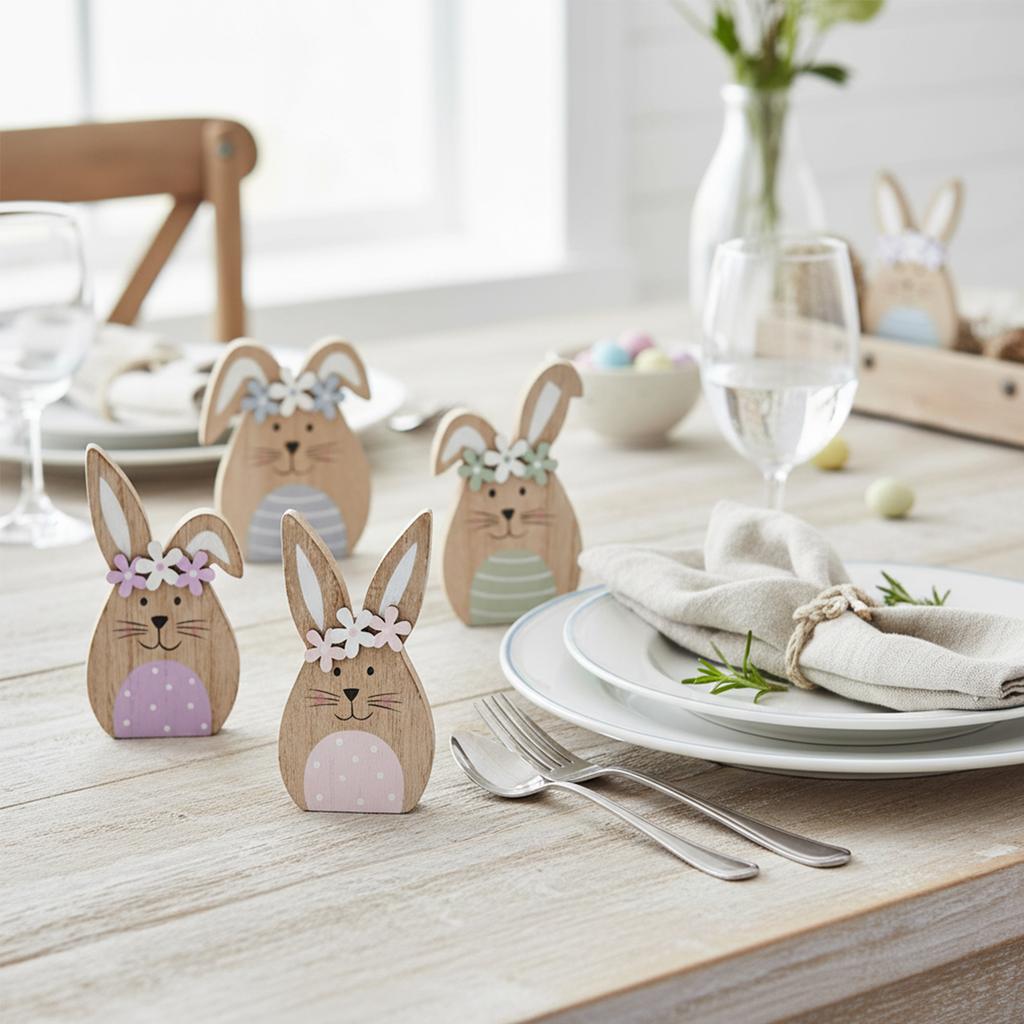 Easter Wooden Bunny Desktop Ornaments Charming Rabbit Ornaments for Parties and Celebrations