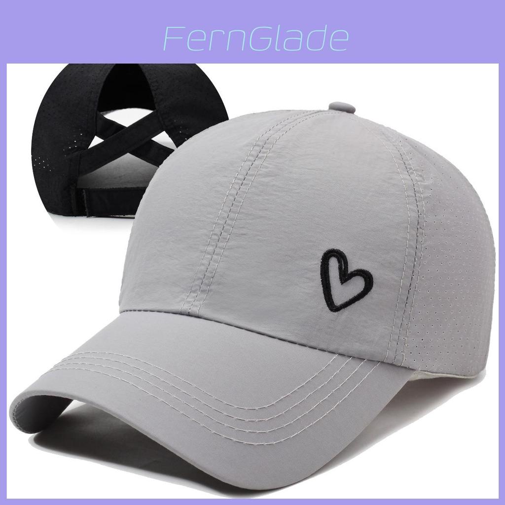 Summer Ladies Cross High Ponytail Mesh Baseball Cap With Embroidered Heart For Sun Protection